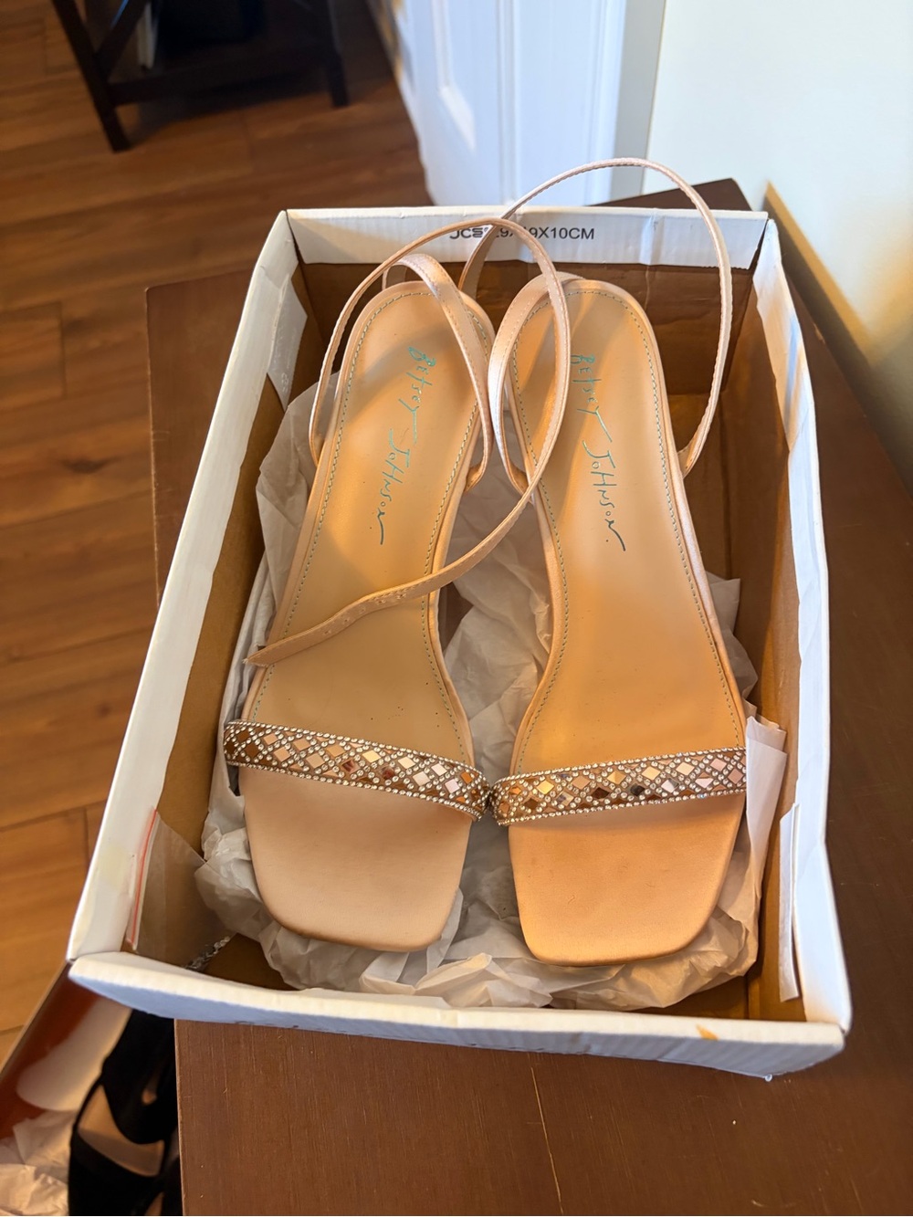 Betsy Johnson Crystal-Embellished Slingback Sandals in Blush